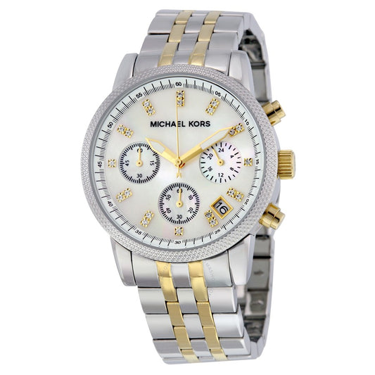 Michael Kors MK5057 watch for women with a silver dial and steel strap.