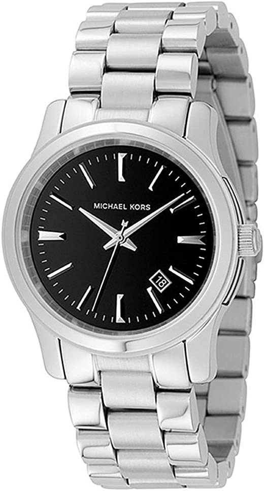 Michael Kors MK5159 watch for women with a black dial and steel strap.