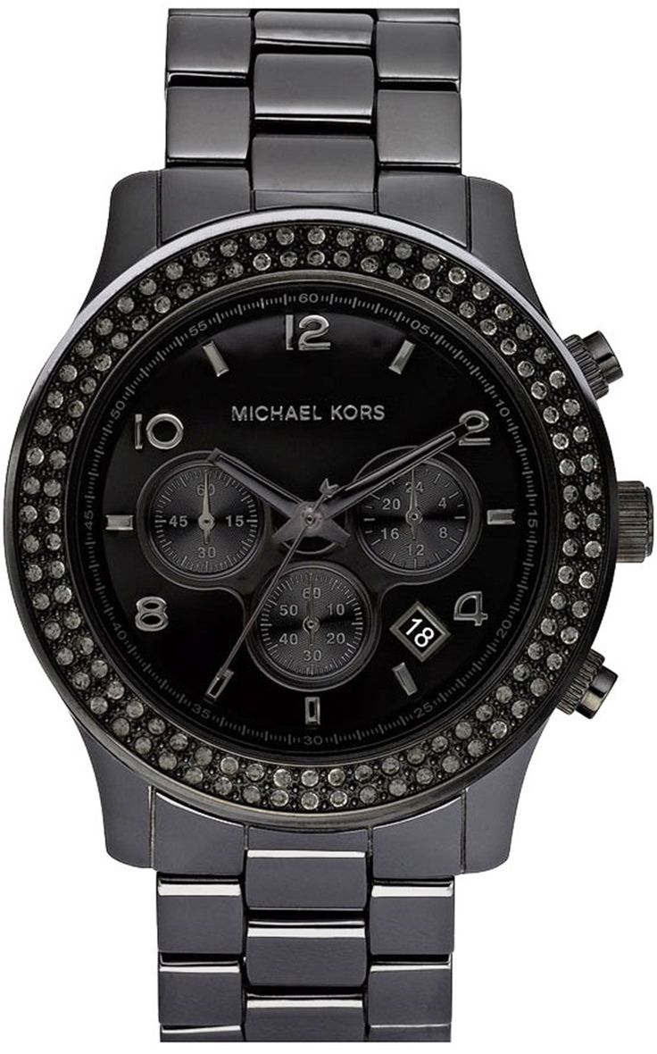 Michael Kors MK5360 watch for women with a black dial and stainless steel strap.