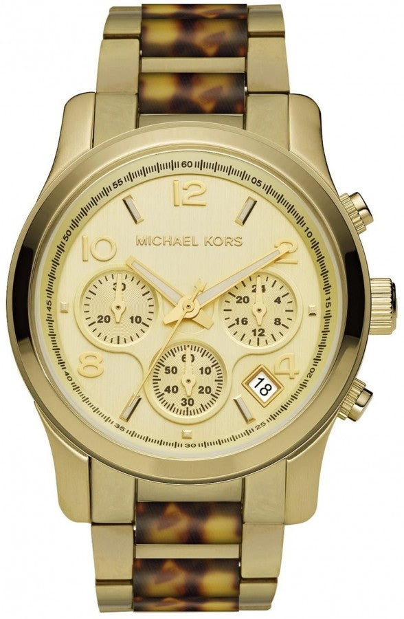 Michael Kors MK5659 watch for woman with a golden dial and stainless steel strap.