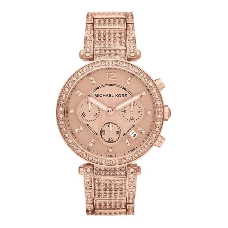 Michael Kors MK5663 watch for women with a pink dial and stainless steel strap.