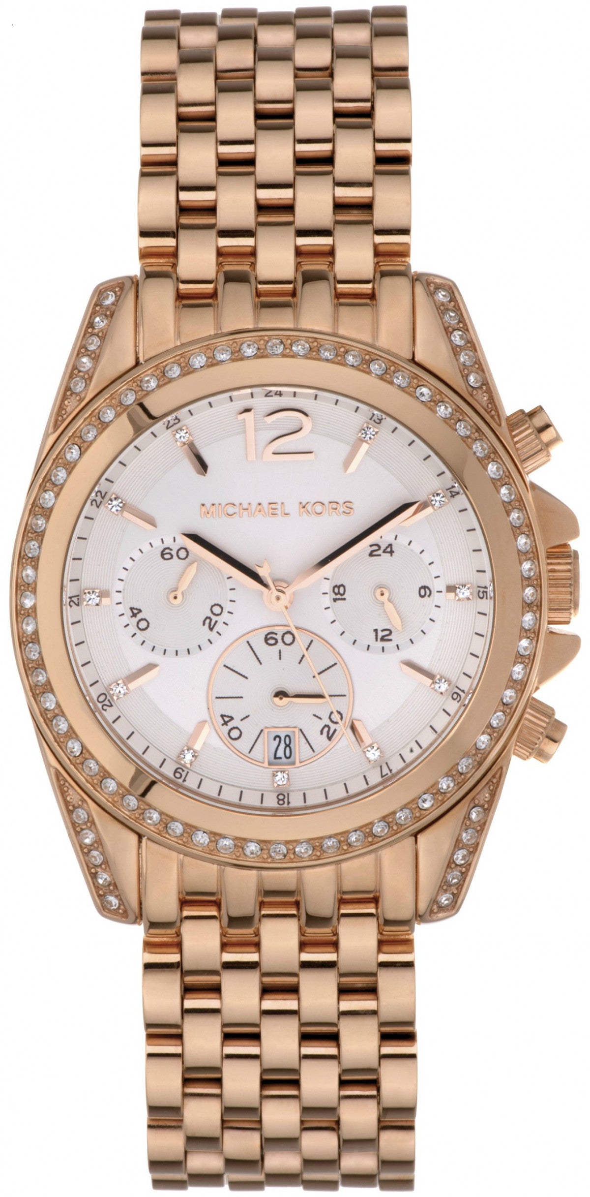 Michael Kors MK5836 watch for women with a silver dial and steel strap.