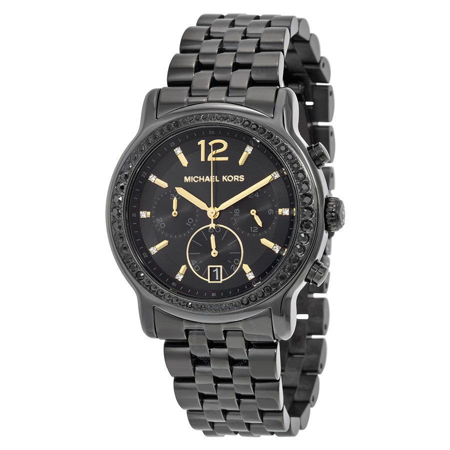 Michael Kors MK5984 watch for women with a black dial and stainless steel strap.