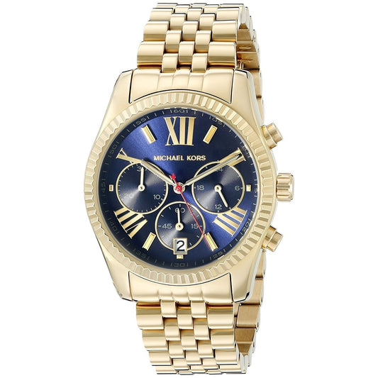 Michael Kors MK6206 watch for woman with a blue dial and steel strap.