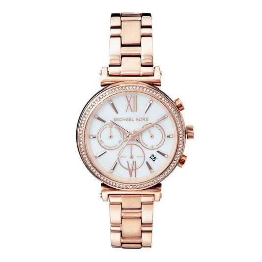 Michael Kors MK6576 watch for women with a white dial and stainless steel strap.