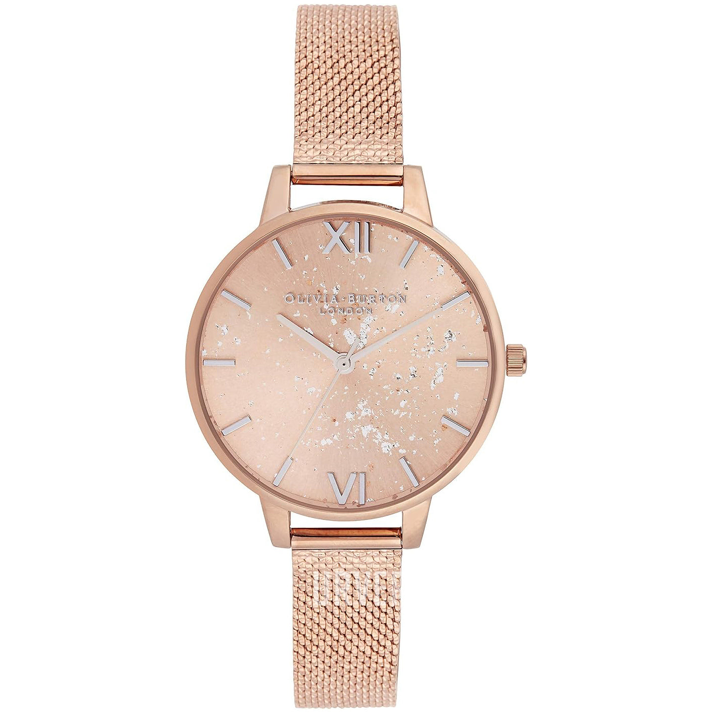 Olivia Burton OB16GD12 watch for women with a pink dial and stainless steel strap.