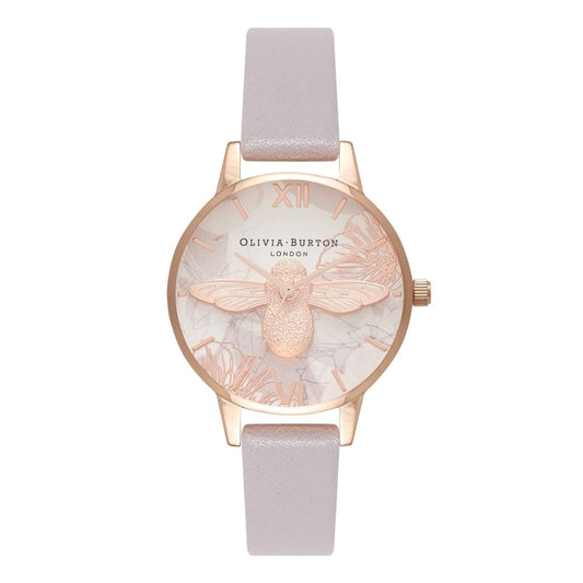 Olivia Burton OB16VM17 watch for women with a pink dial and leather strap.