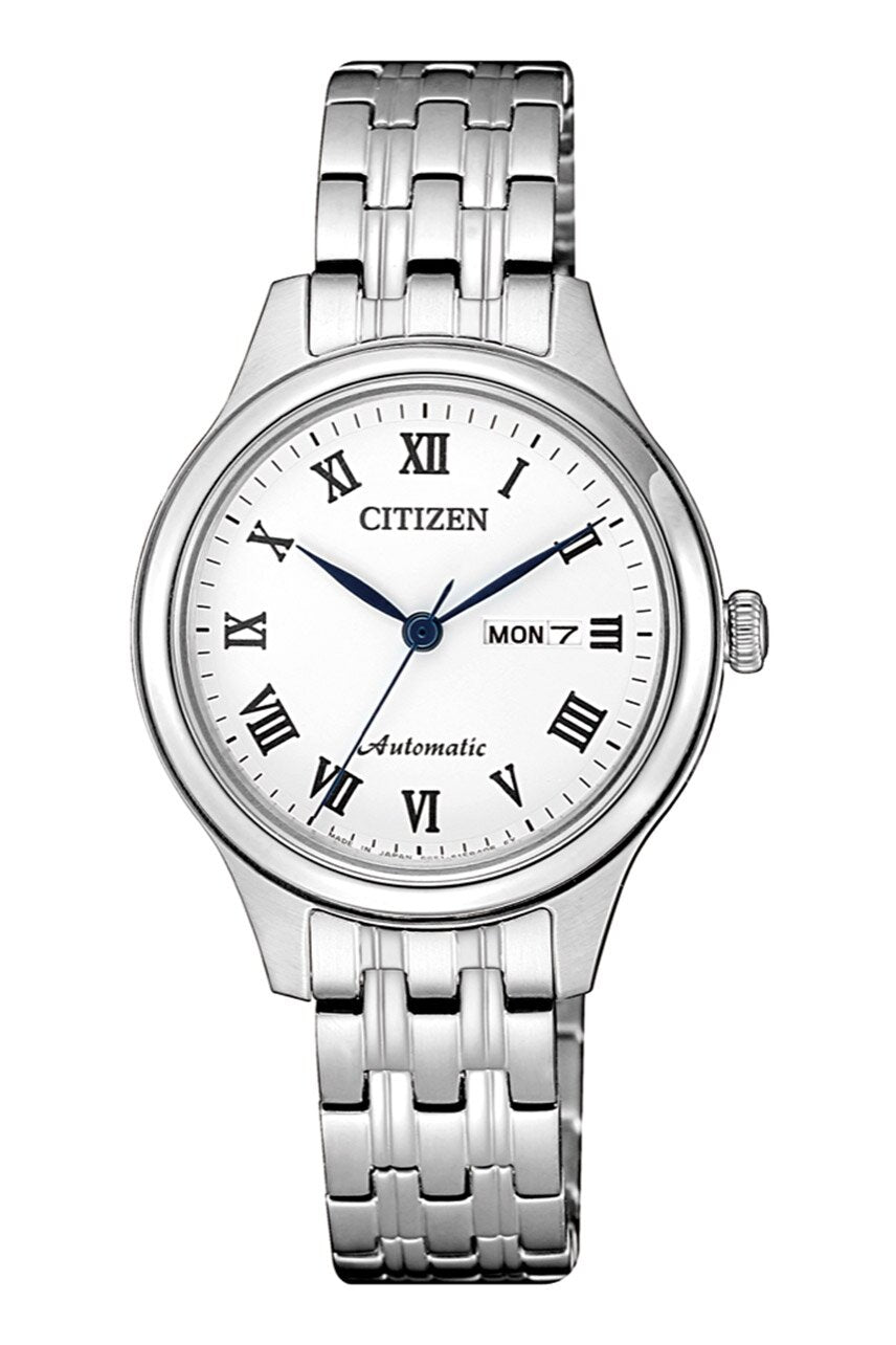 Citizen PD7131-83A watch for woman with a white dial and stainless steel strap.