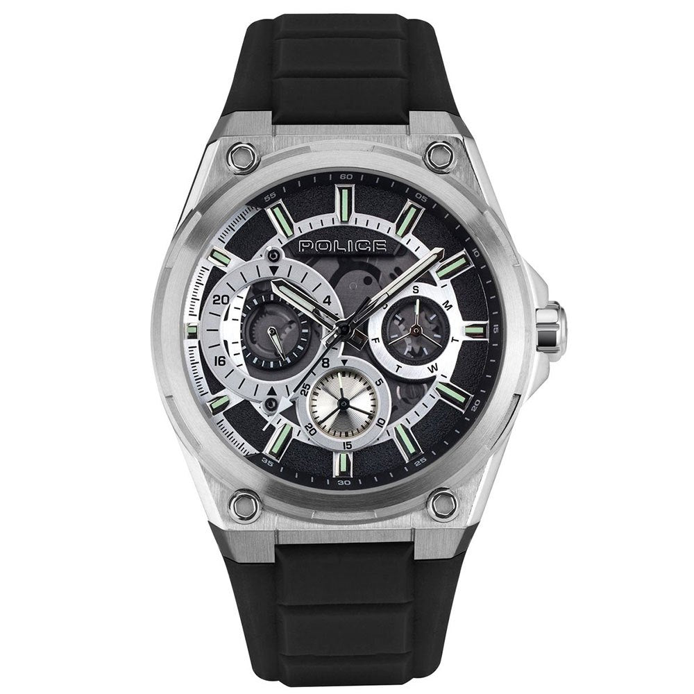 Police PEWJQ2203201 watch for man with a black dial and silicone strap.