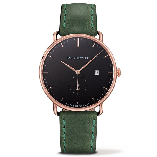 Paul Hewitt PH-TGA-R-B-12M watch for man with a black dial and leather strap.