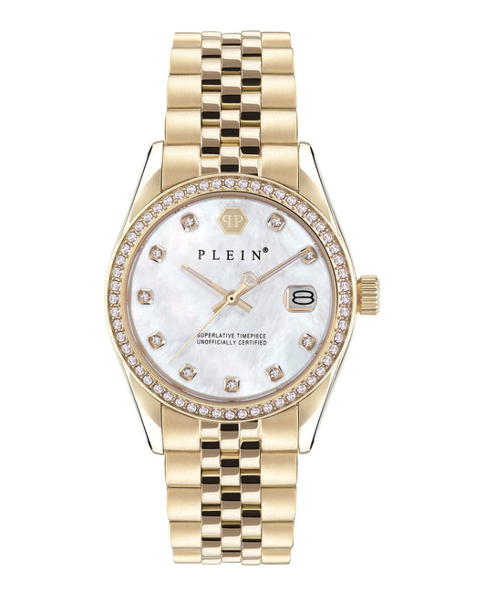 Philipp Plein PWYAA0323 watch for women with a golden dial and stainless steel strap.