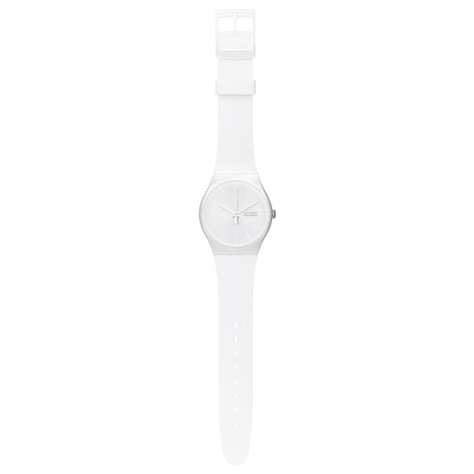 Swatch SUOW701 watch for unisex with a white dial and plastic strap.