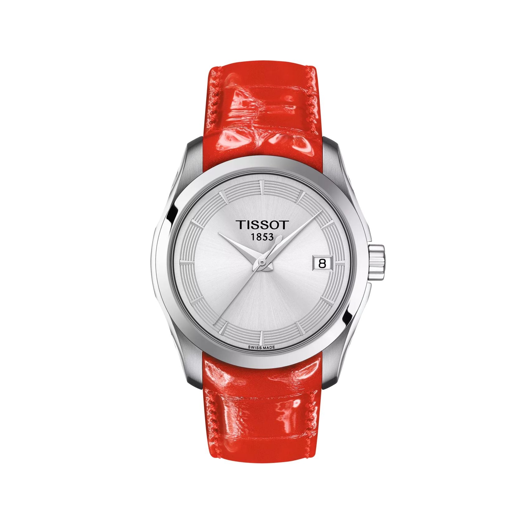 Tissot T0352101603101 watch for woman with a white dial and leather strap.