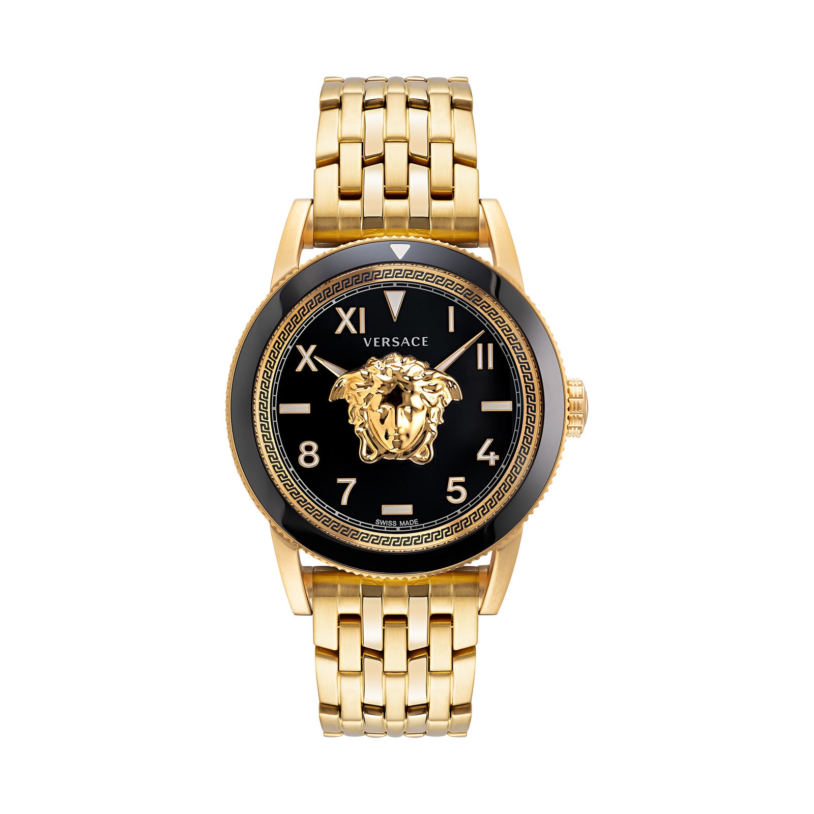Versace VE2V00322 watch for man with a black dial and stainless steel strap.