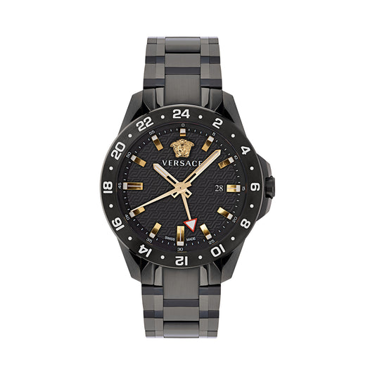 Versace VE2W00622 watch for man with a black dial and stainless steel strap.