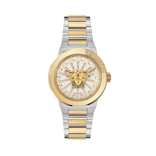 Versace VE3F00823 watch for women with a white dial and stainless steel strap.