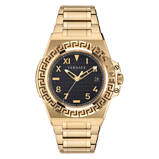 Versace VE3I00522 watch for man with a black dial and stainless steel strap.