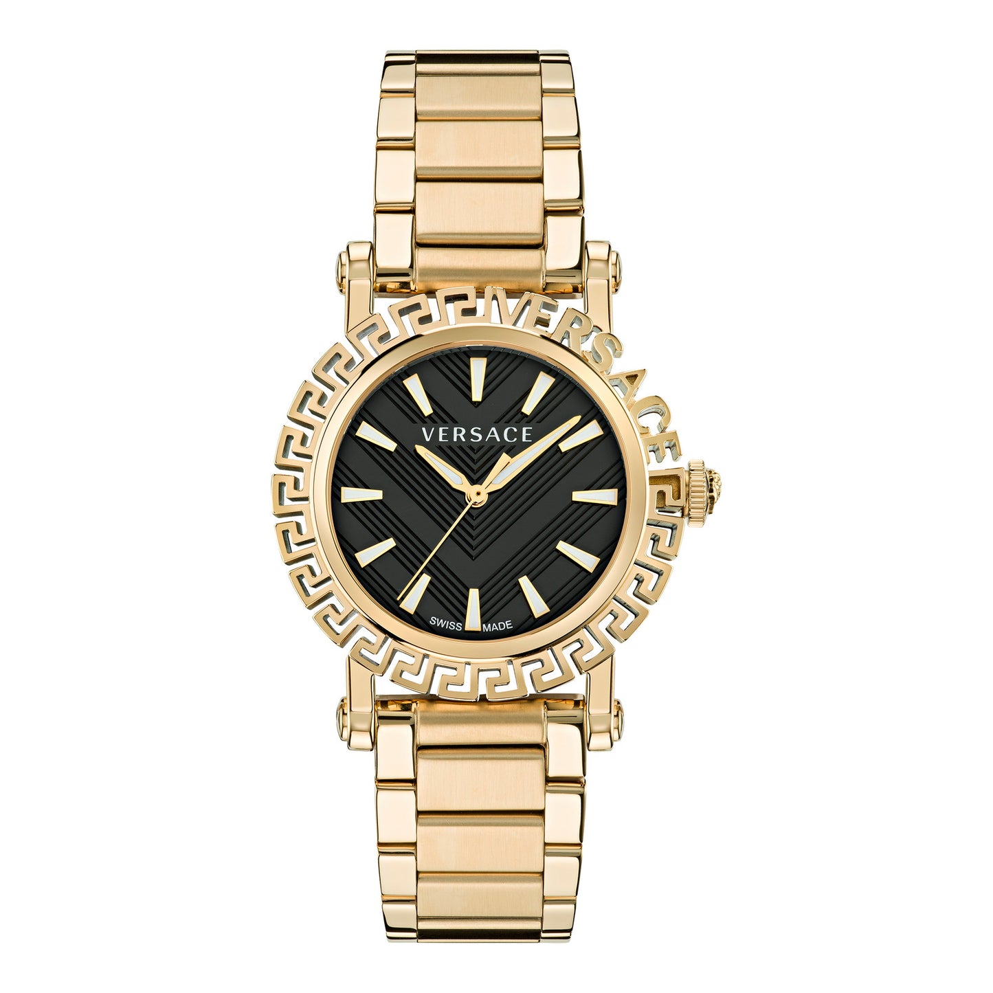 Versace VE6D00323 watch for women with a black dial and stainless steel strap.