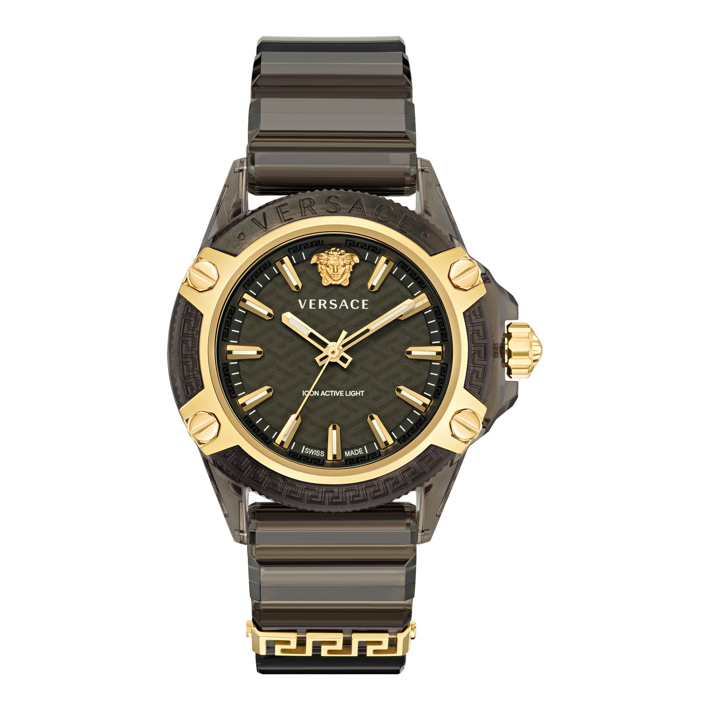 Versace VE6E00123 watch for unisex with a black dial and silicone strap.