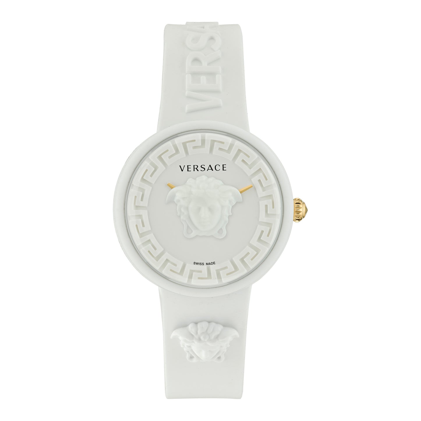 Versace VE6G00123 watch for women with a white dial and silicone strap.