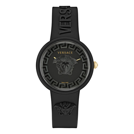 Versace VE6G00223 watch for women with a black dial and silicone strap.