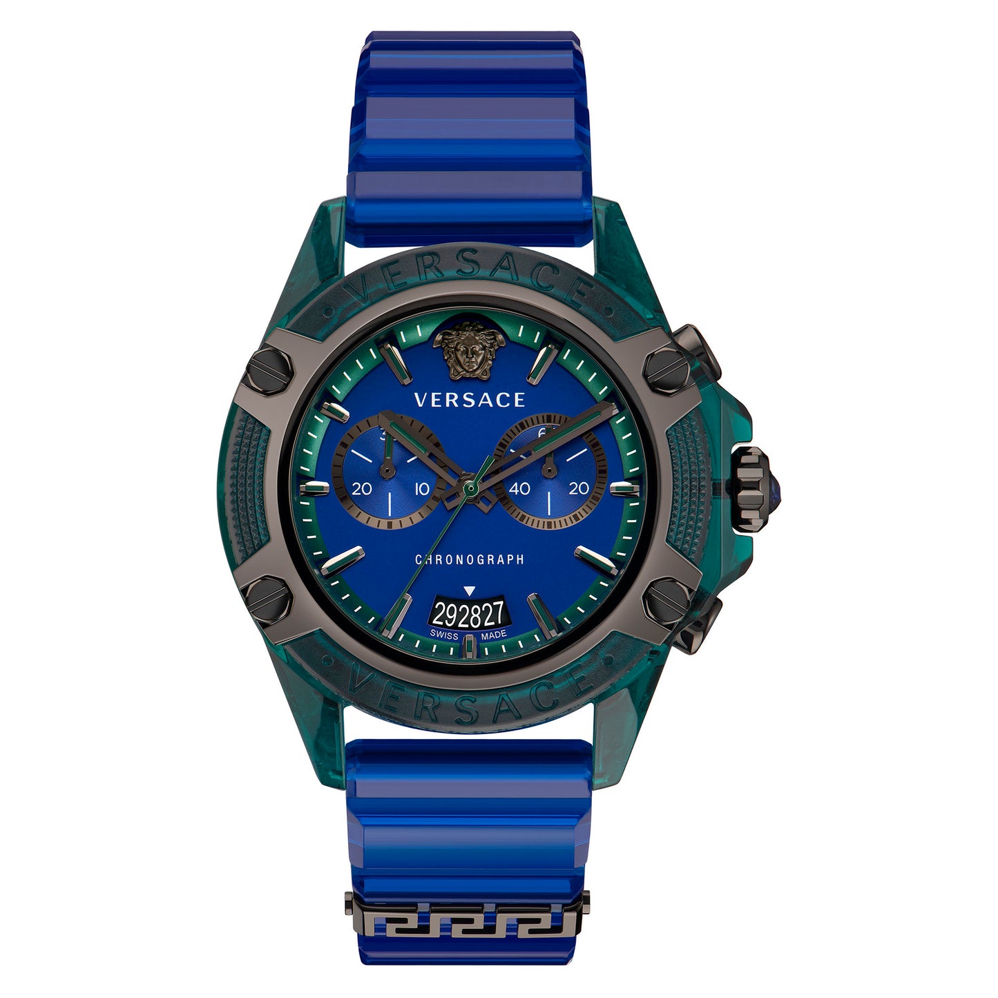 Versace VEZ701122 watch for man with a blue dial and silicone strap.