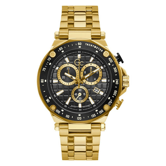 Gc Y81001G2MF watch for man with a black dial and stainless steel strap.